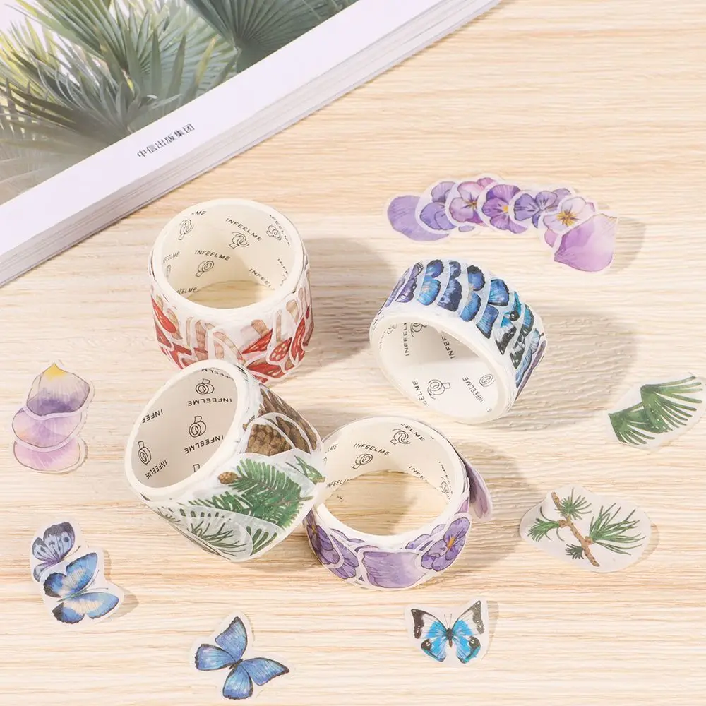 

100Pcs/Roll Stationery Label Scrapbooking Mushroom Butterfly Flower Masking Adhesive Tape Washi Tape
