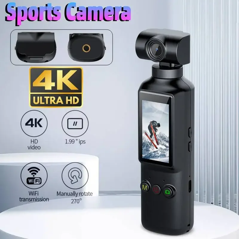 New 4K Sports Camera Ultra HD WiFi Vlog Action Camera Handheld 270 Rotation Pocket Cam Outdoor Cycling Travel Portable Mini DV