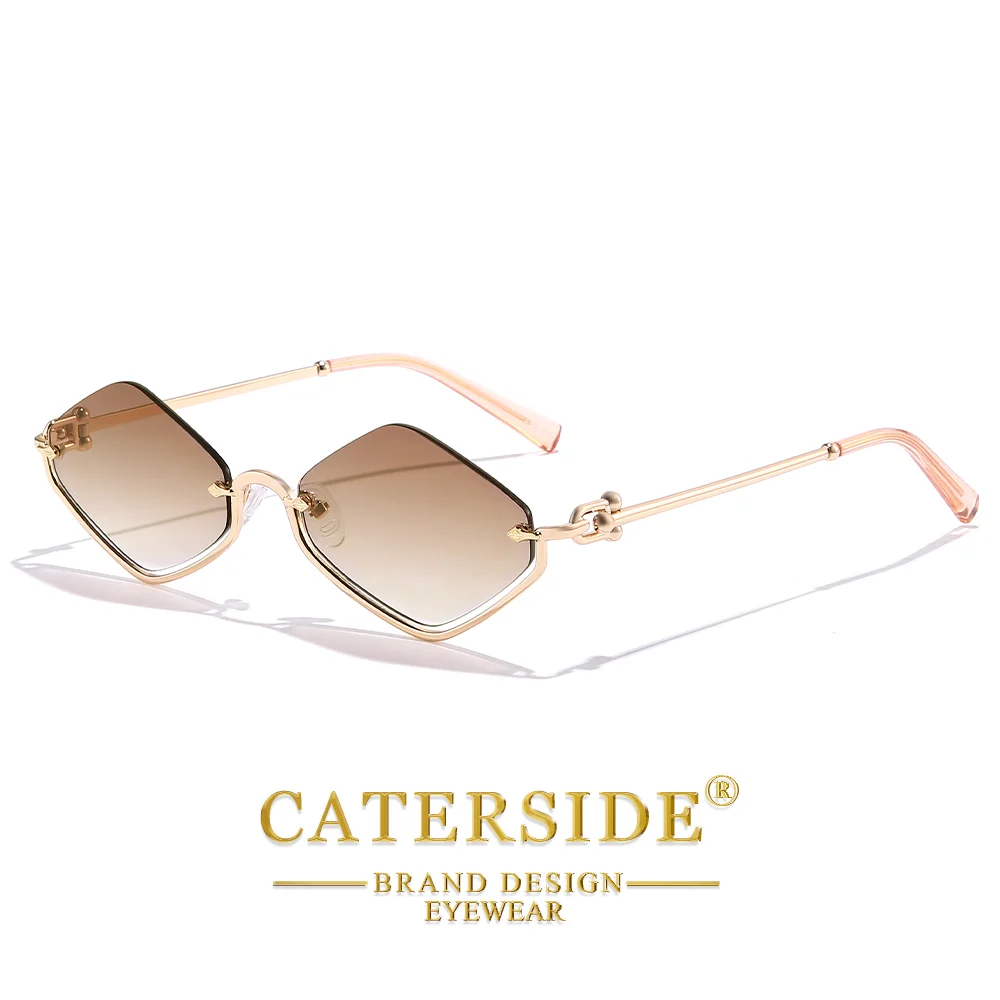 CATERSIDE Modische Metallische Unisex Prismatische Halbrahmen-Sonnenbrille UV400 Trendiges Personalisiertes Design Sonnenbrille Ideale Geschenke – Detail 5