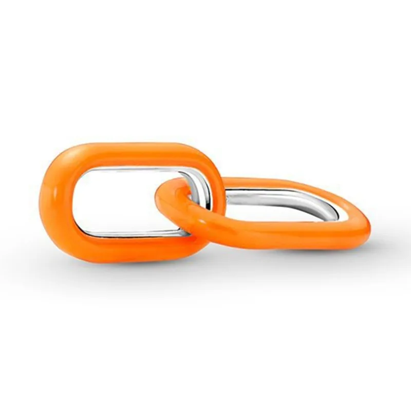 

Authentic 925 Sterling Silver Pan ME Styling Bright Orange Double Link Charm Bead Fit Pandora Bracelet & Necklace Jewelry