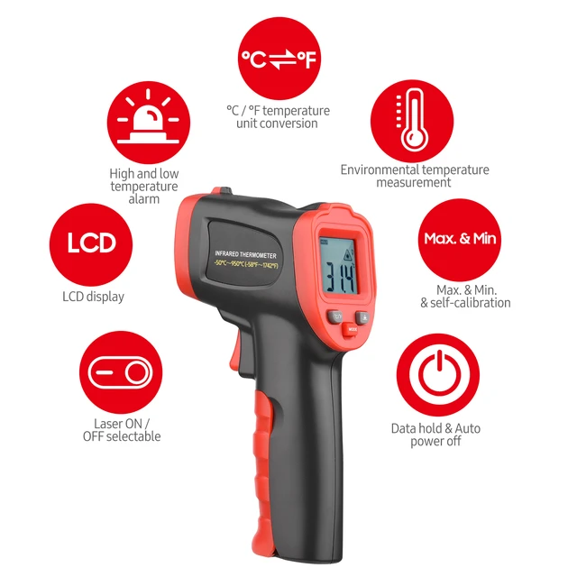 Infrared Thermometer Temperature Gun Non-contact Digital LCD IR Laser