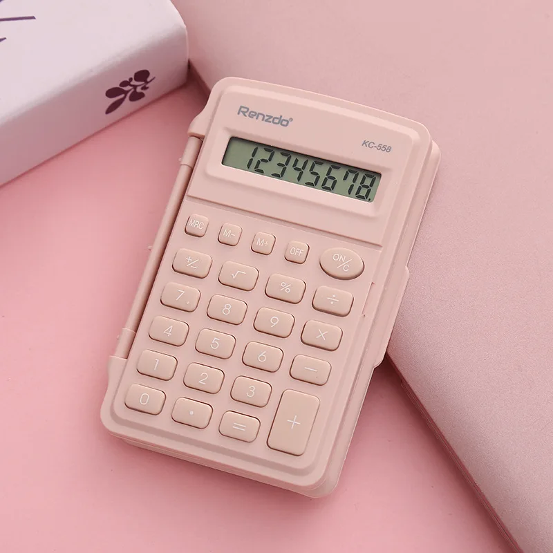 Compact 8-Digit Calculator with Protective Flip Cover - Slim Pocket Design, Durable Silicone Keys, Auto Sleep Feature, Non-Slip Base, Assorted Colors