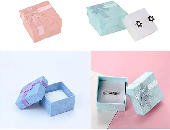 10PCS Paper Sponge Small Ring Box 4x4 Small Jewelry Gift Box Bow