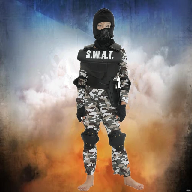 Disfraz de policía Swat para niños, uniforme de fuerzas especiales, traje  táctico de combate, ropa del ejército - AliExpress