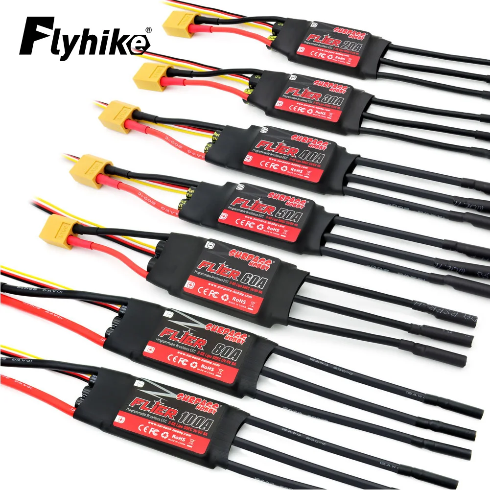 SURPASS HOBBY Flier 20A 30A 40A 50A 60A 80A 100A Brushless ESC Speed Controller with BEC 2-6S for RC Airplanes Helicopter