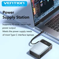 Vention Power Bank 20000mAh 65W PD Fast Charger with Built-in Type-C Cable External Spare Battery Portable Power Bank for Laptop 2