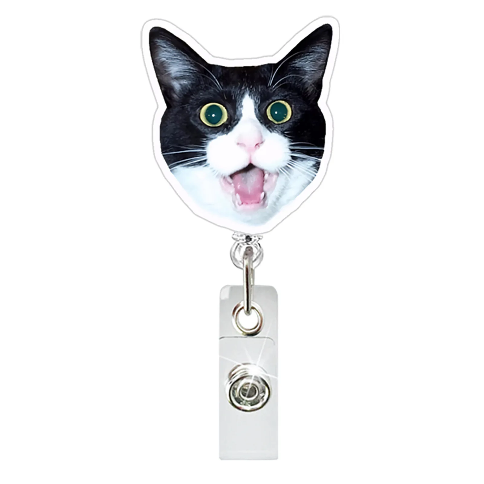 2025 New Design 1 Piece Acrylic Retractable Nurse Badge Reel Cute Cat Expression Doctor Student ID Card Holder Keys Lanyard