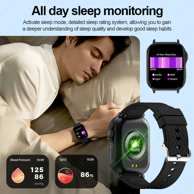 LIGE 2025 GPS Smart Watch 2.13" AMOLED HD Display Built-in GPS Make Receive Phone Calls Health Monitor Smartwatch For Men Women