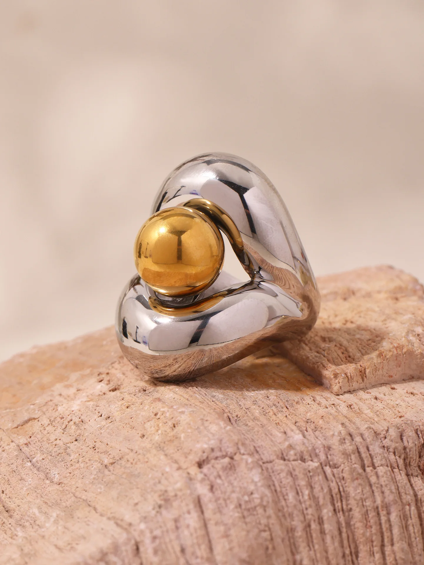 Neuer Ring aus Edelstahl 316, für Damen, Goldfarbe, Silber, Lippen, sphärisch, personalisierbar, großer Ring, weiblicher Modeschmuck, wasserdicht – Detail 8