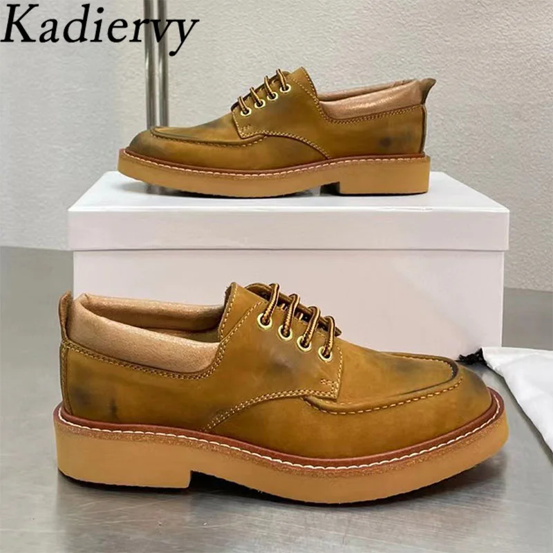 

Luxury Quality Flat Shoes Women Cow Suede Round Toe Lace Up Walk Shoes Unisex Casual Comfort Thick Sole Shoes Men Size EU 35-45