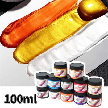 Set di colori acrilici dorati metallici da 100 ml, pigmenti perlescenti, statue di gesso non tossiche impermeabili, tessuto su tela, progetti artigianali fai da te 1