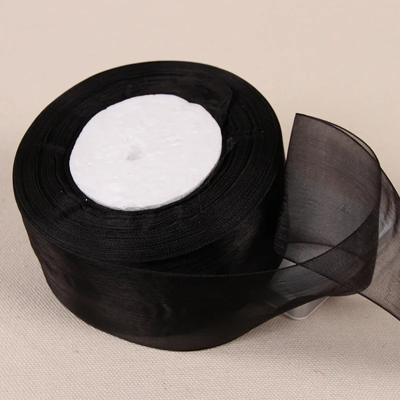 Ribbon Decoration Ribbon Supplies Wrapping Ribbon Organza Ribbon 12/15/20/25/40/50mm Black Transparent Organza Ribbons DIY Crafts Fabric Wedding Birthday Party Decoration Gift Wrapping Ribbons