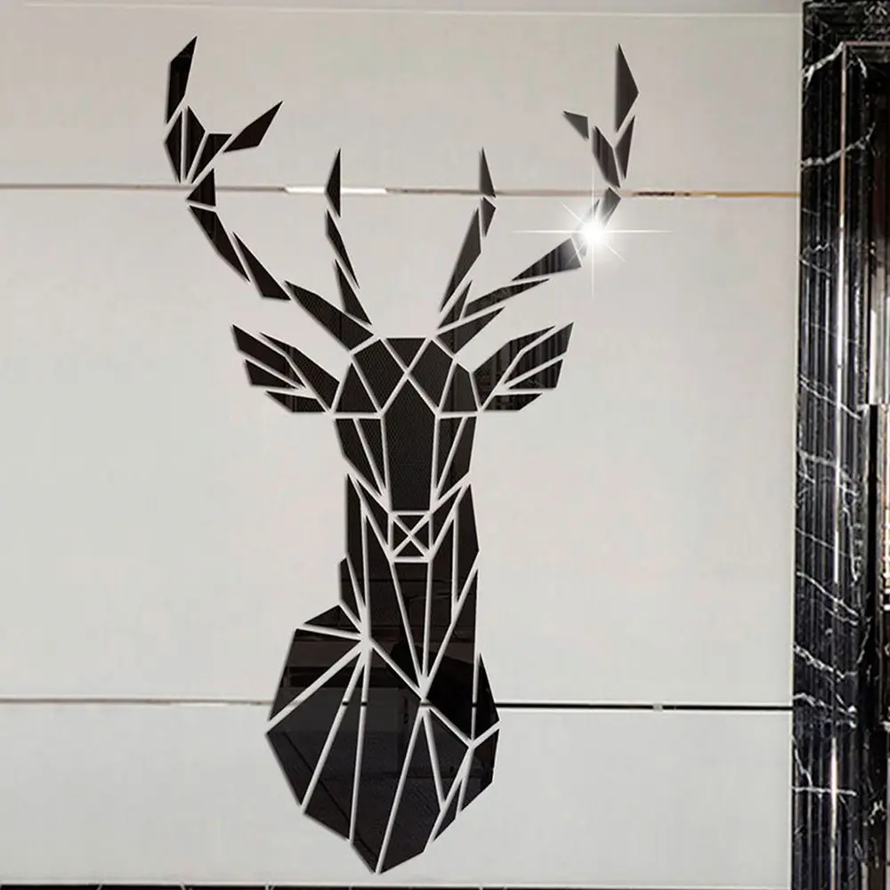 3D Cervo Specchio Decorativo da Parete Wall Sticker Adesivi Adatto per Adesivi Murali Parete Sfondo Divano Soggiorno Ufficio Adesivo Parete Cervo Specchio Decal Casa Decorazione