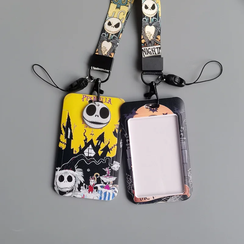 1 Set Disney Jack Skellington Pvc Card Cover Campus Card Mickey Minnie Hanging Bag Holder Lanyard Id