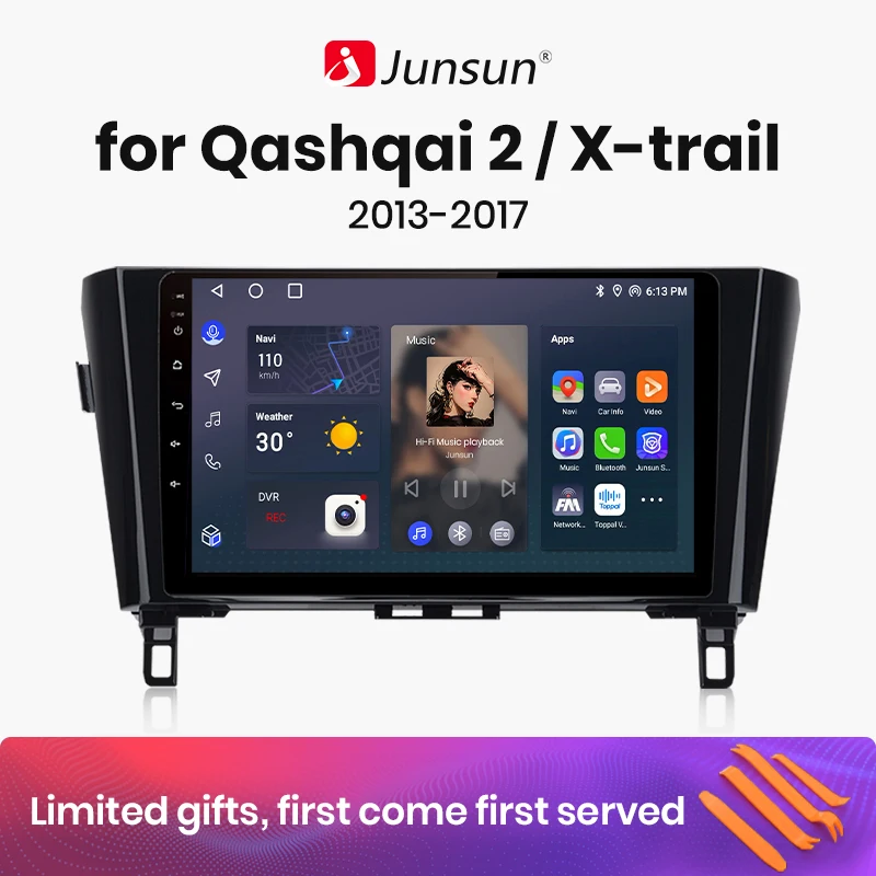 

Junsun V1 AI Voice Wireless CarPlay Android Auto Radio for Nissan Qashqai J11 X-Trail 3 T32 2013-2017 4G Car Multimedia GPS 2din