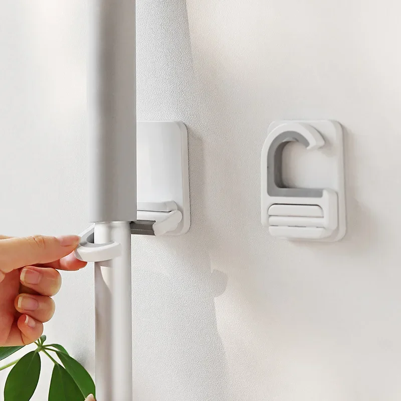 Wall Mount Broom Mop Clip Holder Self-adhesive Broom Brush Mop Hanger Organizer Rack Kitchen Bathroom Multi-Purpose Hook