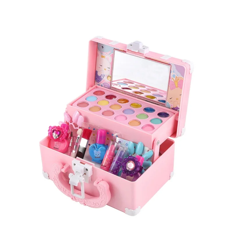 Kids Makeup Kit for Girl Washable Safe Cosmetics Toys Set Children Makeup Cosmetics Playing Box Play Set Safety Non-toxic Toys makeup toy cosmetics set
