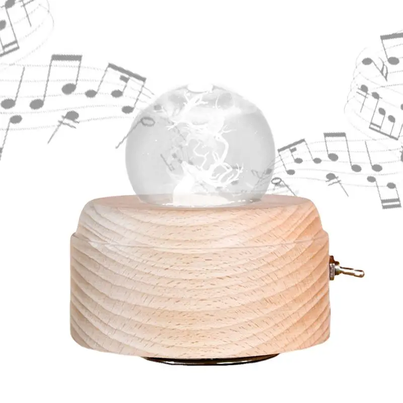 

3D Rechargeable Crystal Ball Music Box Creative Rotating Crystal Globe Wooden Bedside Lamp Night Light for home decoration