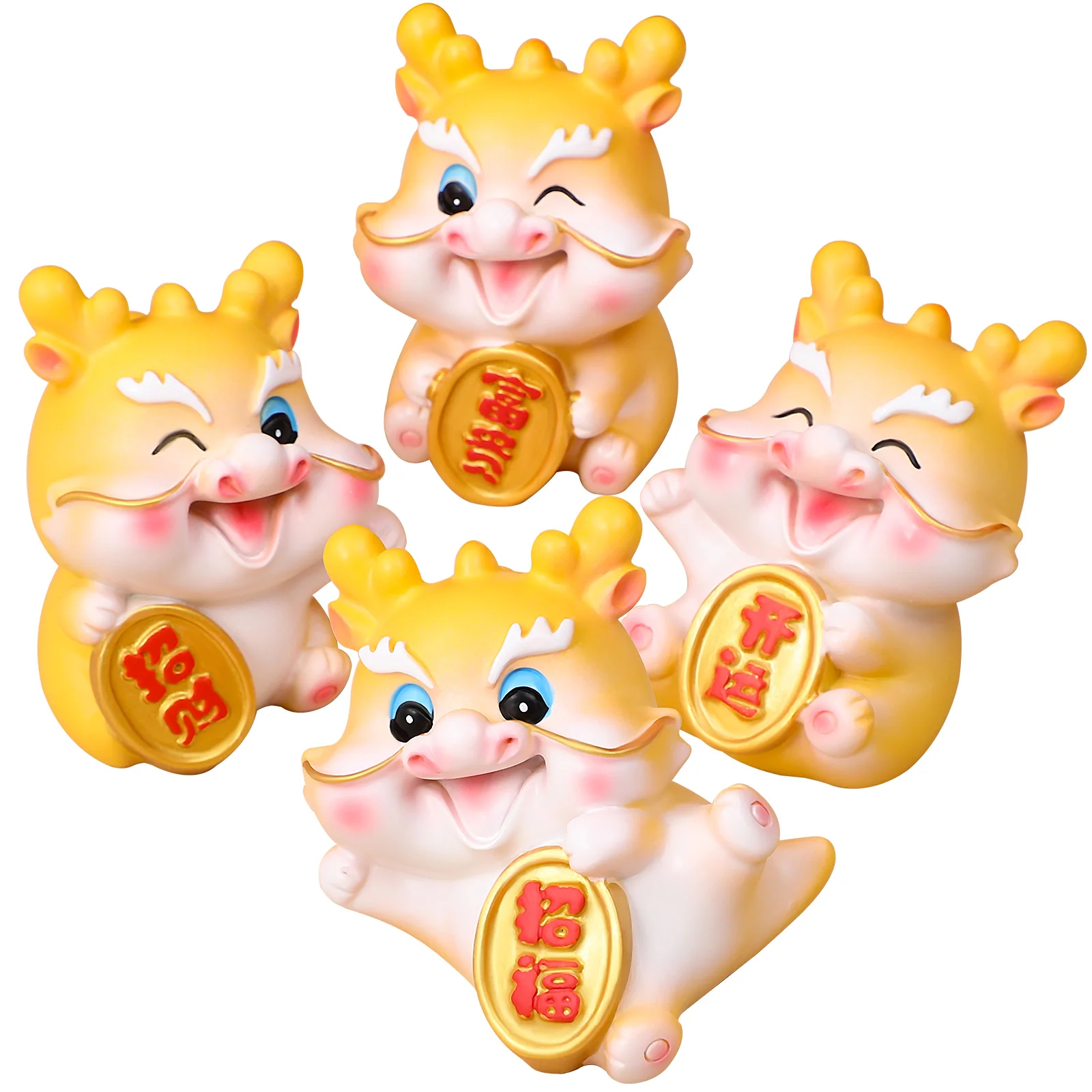 

4pcs Cartoon Dragon Figurines Cute Chinese Dragon Resin Figurines Tabletop Decors