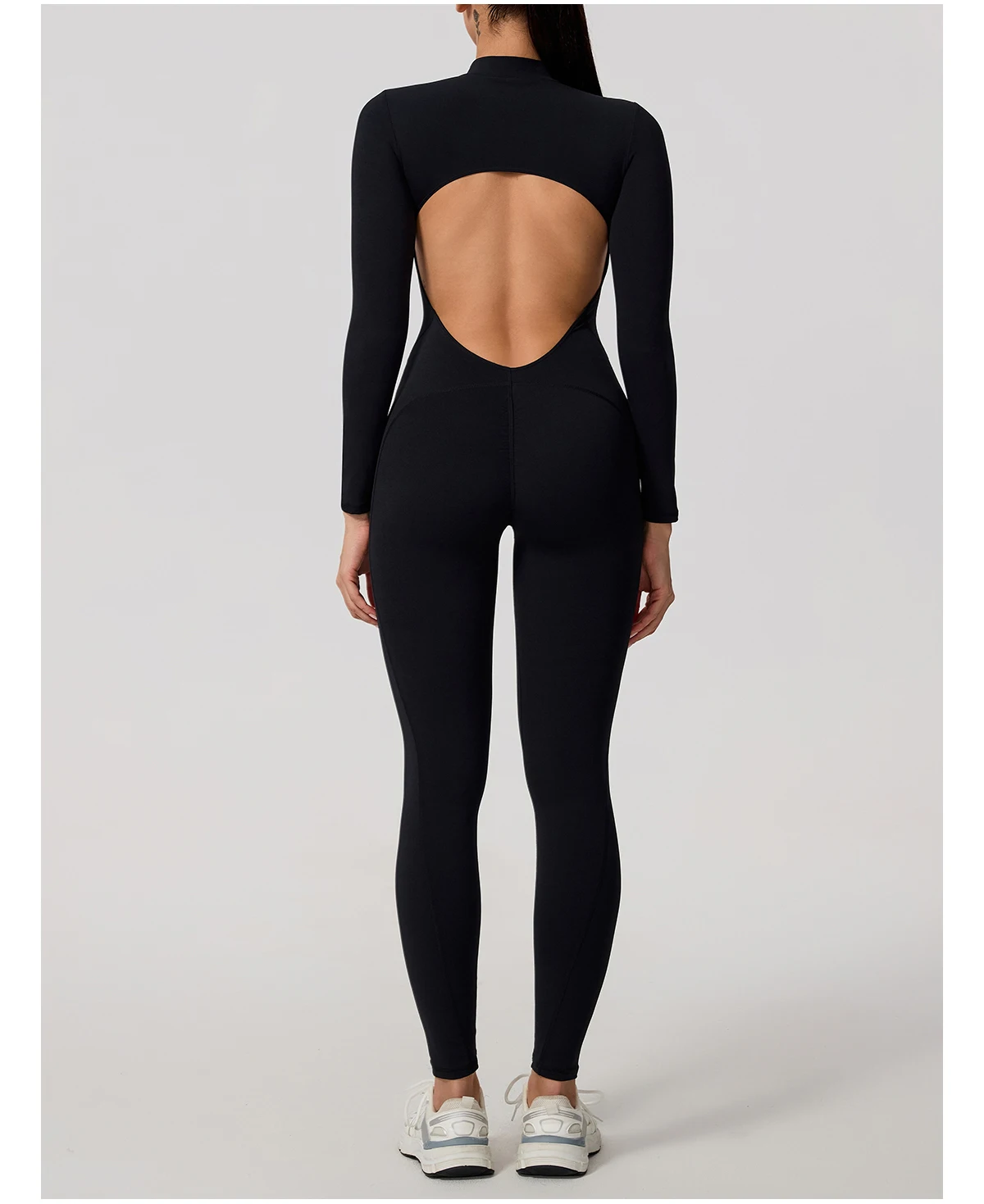 Ctenkevet Damen-Overall mit langen Ärmeln und halbem Reißverschluss, V-Rücken-Design, Po-Lifting, Fitnessstudio, Activewear, Sport-Outfit für Damen – Detail 26