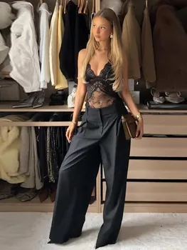 Sexy Black Women's Lace Bodysuit Slim Halter Lace-up Backless Sleeveless Party Evening Rompers 2026 Summer Lady Short Jumpsuit
