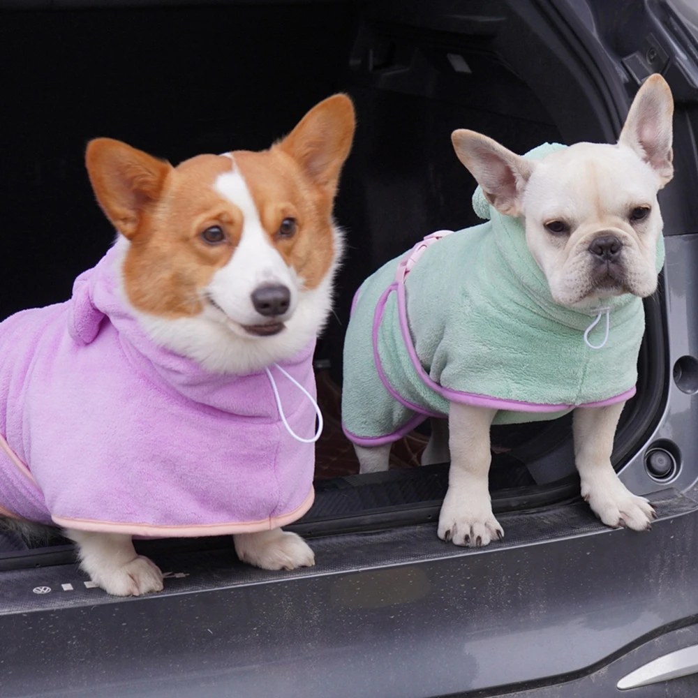 Cute Dog Bathrobe Pet Drying Coat Clothes Microfiber Absorbent Beach Towel For Dogs Cats Fast Dry Dog Fast Drying Hooded Jacket pet bath towel