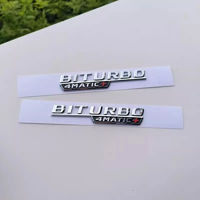 2개 자동차 문자 펜더 트림 배지 BITURBO 4MATIC Plus 엠블럼 스티커 메르세데스 AMG C43 E43 GLE43 GLC43 W205 W213 액세서리
