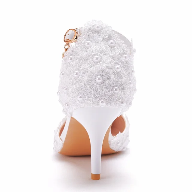 Elegant Pointy Lace Rhinestone Bridal High Heel Sandals for Women - Image 5