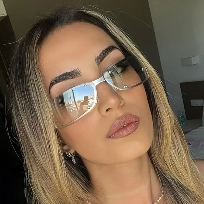 

Новинка Y2K Квадратные Солнцезащитные очки без рамки женские декоративные Модные солнцезащитные очки с рисовыми гвоздиками женские уличные очки в стиле хип-хоп UV400