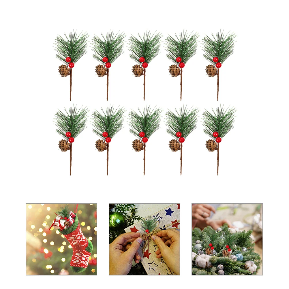 

10 Pcs Christmas Tree Decorations Artificial Pine Pick Xmas Berry Picks Stems Adorn Plastic
