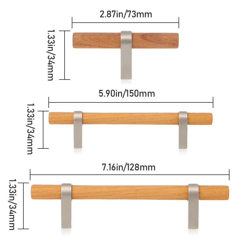 Zinc Alloy Wood Door Handle 96/128mm Bedroom Wardrobe Bookcase Kitchen Cupboard Door Pulls Modern Simple Furniture Hardware