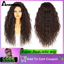 

ANOGOL Synthetic Wigs 28IN TPart Lace Hightlighting Brown Water Wave Middle Part Hair PrePlucked Black Kink Curly Wig For Women