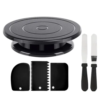6PCS Cake Decorating Kit with Turntable, 2 Spatulas & 3 Scrapers | Icing Smoother, Frosting Tools, Baking Accessories tools 1