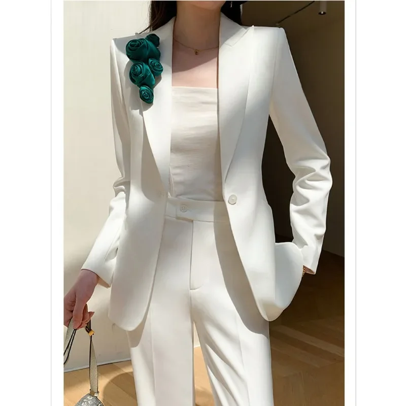 Women's Spring Autumn Fashion Temperament Goddess Fan Pants Suit 2023 New Business Women Clothing Two Piece Set Leisure Jacket