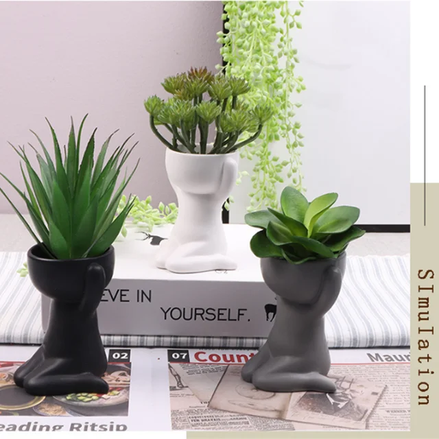 Humanoid Kerámia Virág Edény Ajándék Váza Portré Húsos Ültetvények Aranyos Születésnapi Otthoni Dekoráció