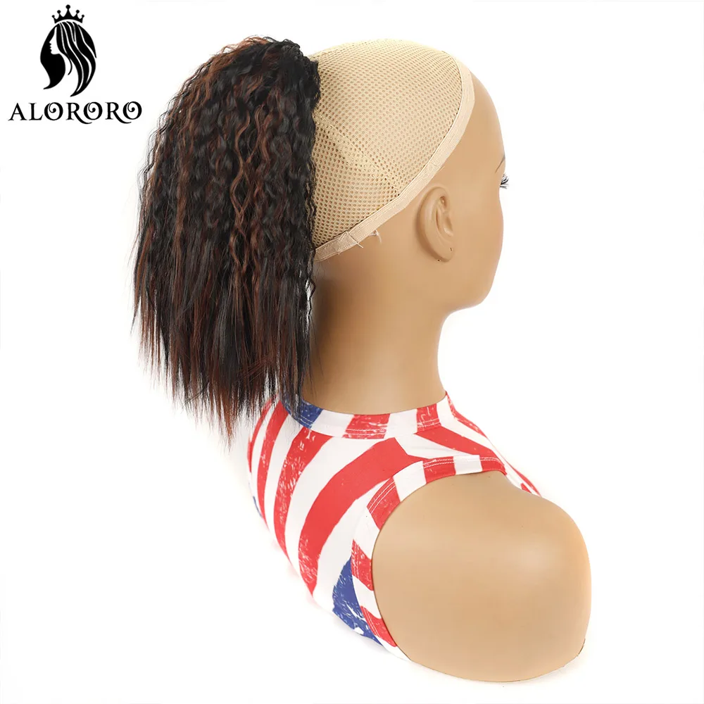 Synthetic Afro Short Corn Wavy Natural Drawstring Ponytail Hairpiece Wrap on Hair Clip Ombre Brown Hair Extensions Pony Tail clip in ponytail hair extension,synthetic ponytail,synthetic hair accessories,clip in ponytail extensions
