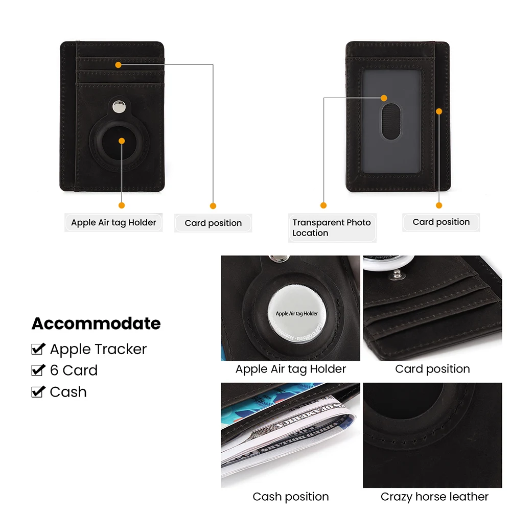 JOYIR Genuine Leather RFID Slim Minimalist Card Holder Blocking Anti-theft Business Card Case Smart Wallet Airtag Holder