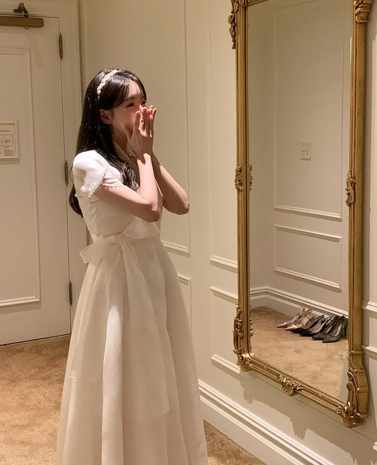 Women prom dresses Hanbok Korea Garden Evening Dresses White Short Sleeves Formal Ankle Length Prom Gown Party Bride