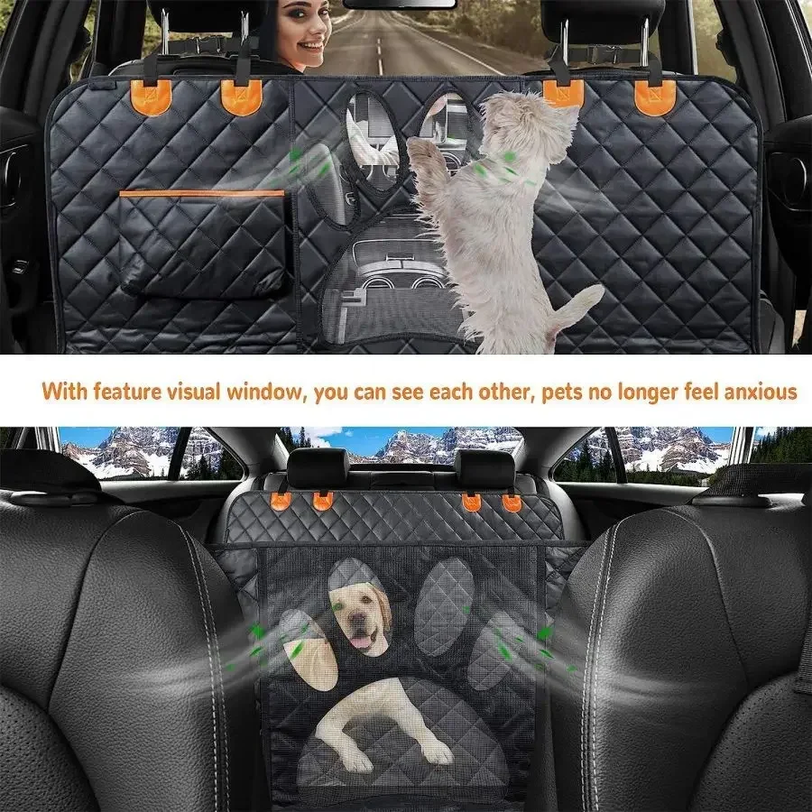 Dog Car Seat Cover for Back Seat, Waterproof Dog Car Hammock with Visual Mesh Window and Side Zipper Seat & Door Protec