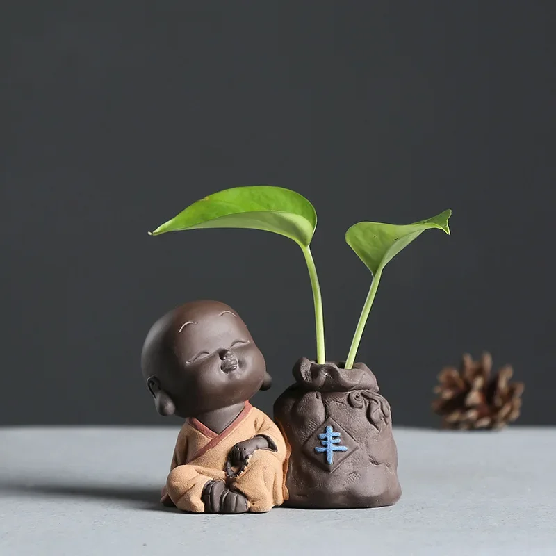 Fortune Lucky Cute The Little Monk Purple Clay Tea Pet Home Decor Mini Water Planting Blumenvase – Detail 11