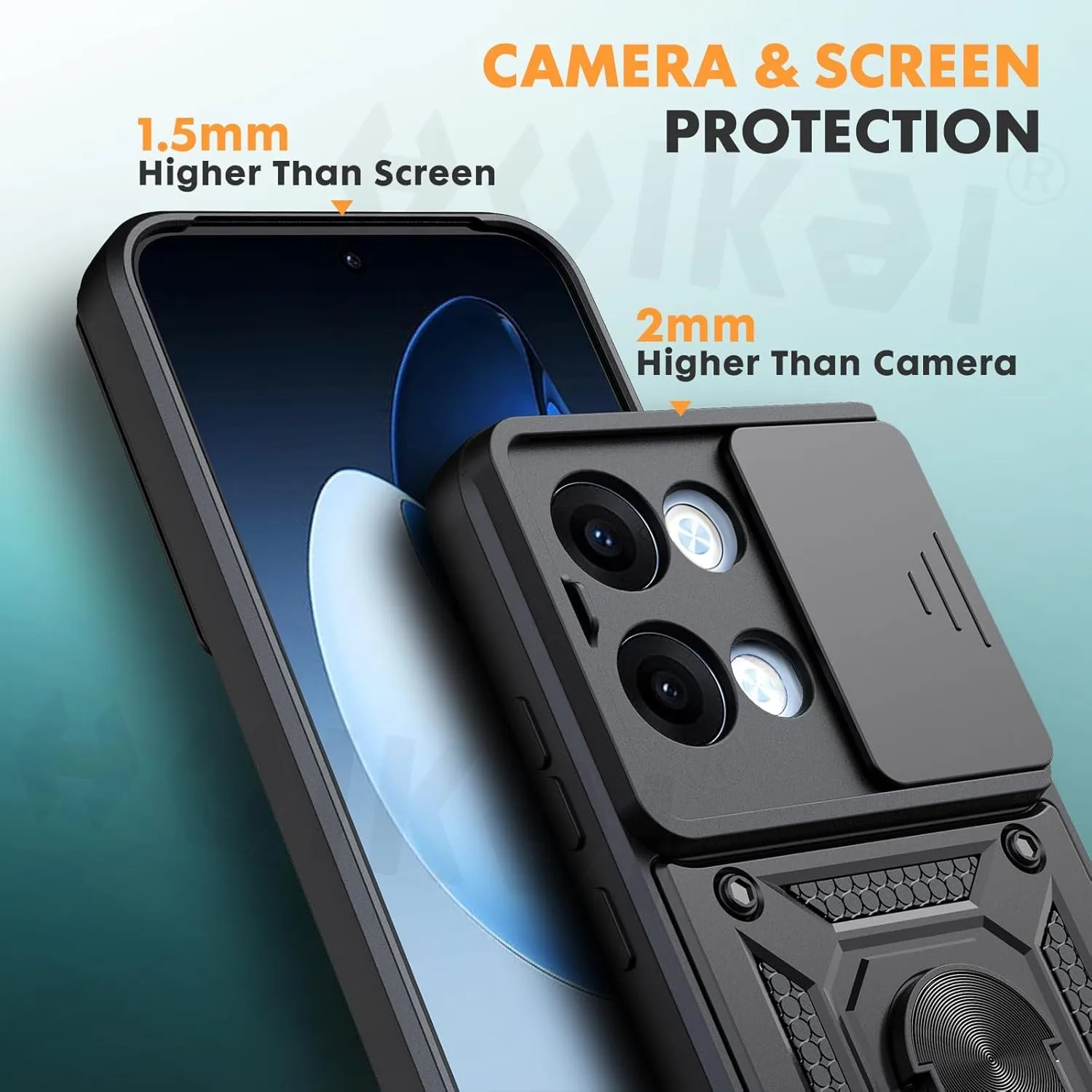 Shockproof Armor Phone Case with Slide Camera Protector and Kickstand