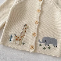 Autumn New Baby Clothing, 0-3 Year Old Girl, Cute and Fun Embroidered Round Neck Cotton Sweater Knitted Cardigan Coat 5