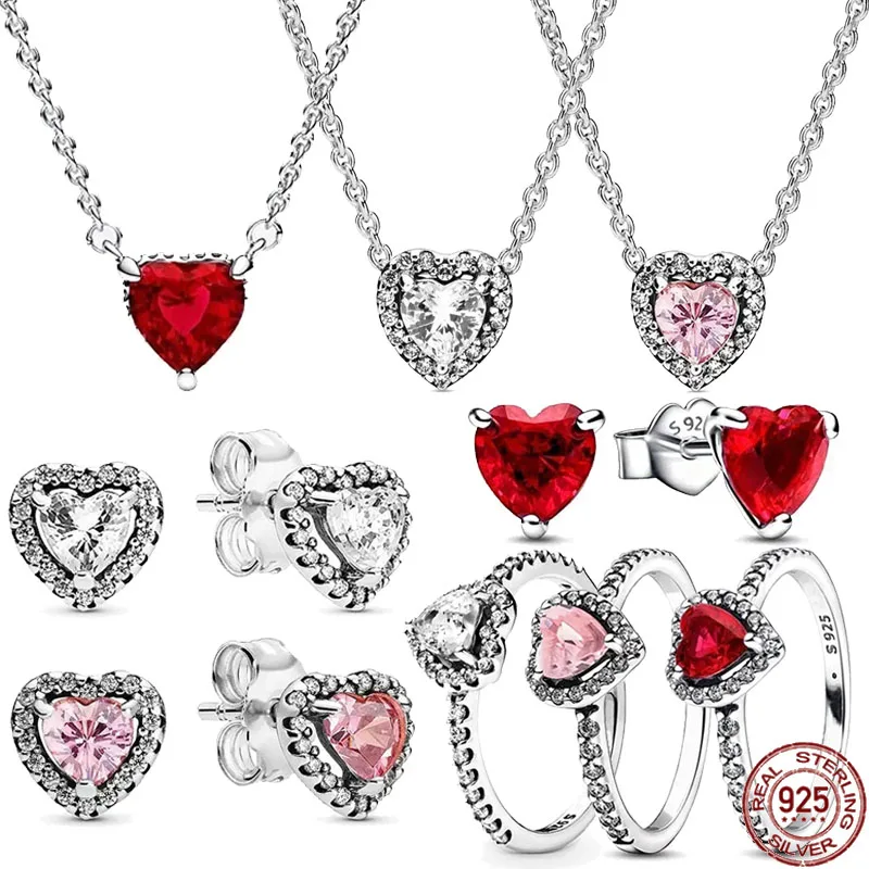 

Лидер продаж, изысканное ожерелье и серьги из стерлингового серебра 925 пробы в виде классического сердца, подвеска, роскошный женский комплект ювелирных изделий, подарок