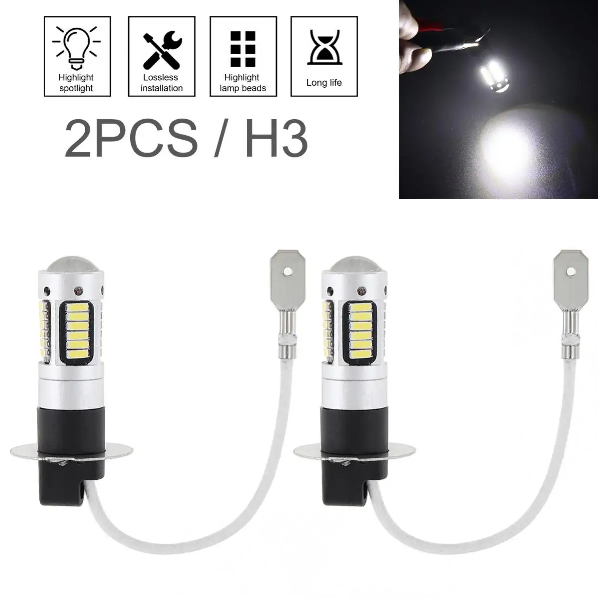 

2pcs H1 H3 Car Fog Light Headlight 30SMD 4014 12V 6000K Super Bright Auto Fog Lamp Day Driving Running Light Car Headlamp Bulb