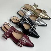 Designer Fashion Big Size 43 Footwear Women Flats Shoes Luxury Female Buckle Slingback Pointed Toe Ladies  Flat With Shoes 1