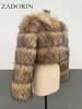 ZADORIN High Quality Cropped Faux Raccoon Fur Coat Women Winter Fashion O Neck Long Sleeve Fluffy Short Faux Fur Jacket Crop Top 3