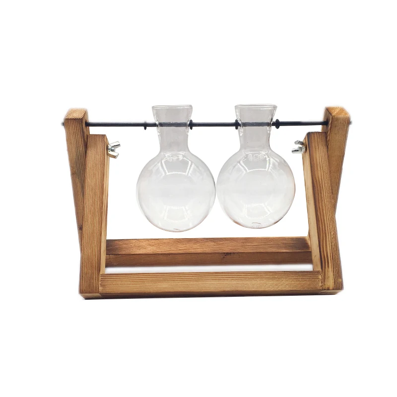 Flower Vase Terrarium Creative Hydroponic Plant Transparent Vase Wooden Frame Glass Tabletop Plant Bonsai Decor