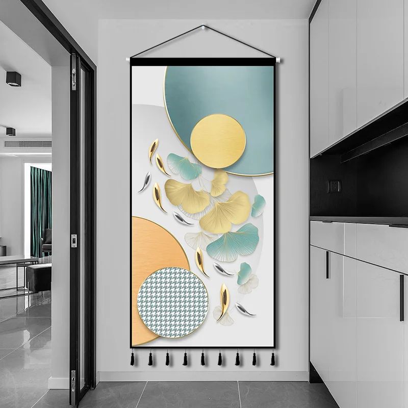 Modern Luxury Fabric Art Hanging Picture Entrance Decoration Tapestry Bedroom Living Room Background Fabric Vertical Plate