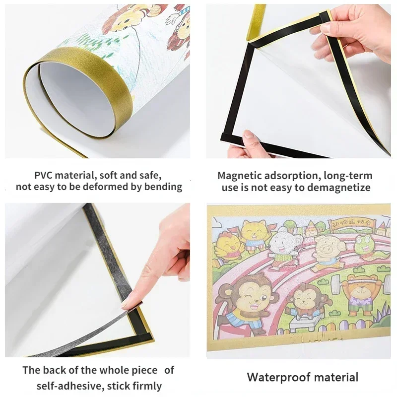 Modern Photos Wall Magnetic Picture Frame Gold Black Soft Glue Photo Frame Poster Canvas Painting Self-adhesive Display Hanger