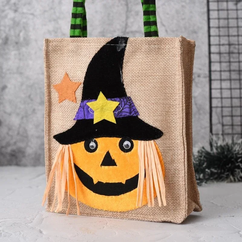 Halloween Gift Non Woven Tote Bag Black Hat Pumpkin Witch Horror Ghost Festival Party Trick Or Treat Happy Halloween Day Decor